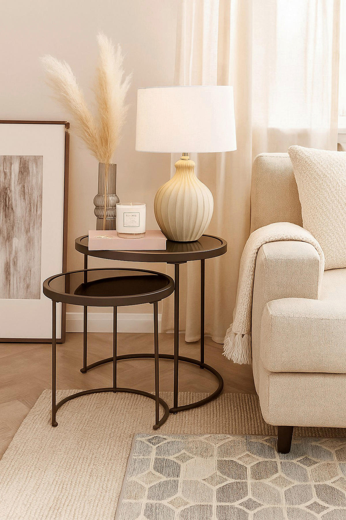 BEISTELLTISCHSET rund Schwarz  - Schwarz/Braun, Design, Glas/Metall (50/50/50cm) - MID.YOU