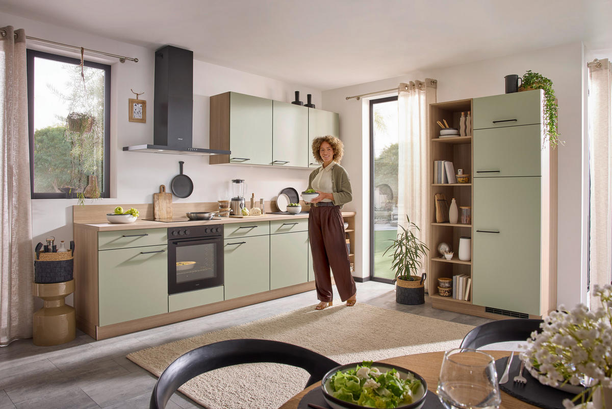 KÜCHENLEERBLOCK   in Eichefarben, Hellgrün  - Eichefarben/Schwarz, MODERN, Holzwerkstoff/Metall - Welnova