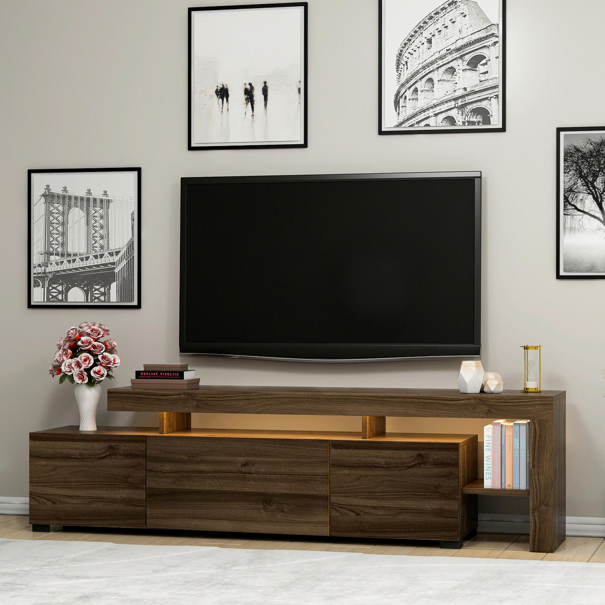 LOWBOARD Beliz TV-Schrank  in 192/53/37 cm  - Nussbaumfarben, Design, Holzwerkstoff (192/53/37cm) - Livetastic