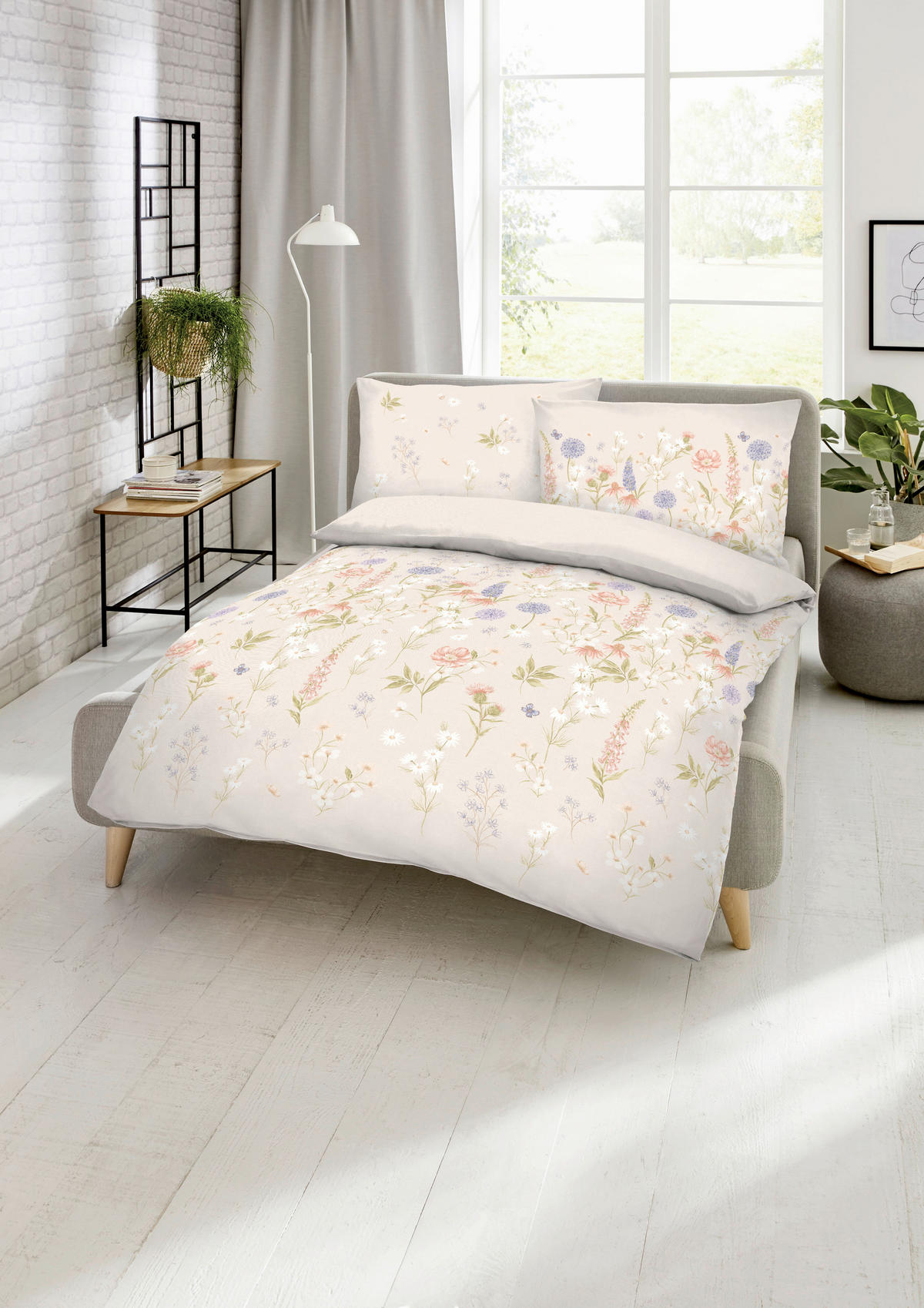 BETTWÄSCHE 3-teilig Wiesenblümchen Makosatin 140/200 cm  - Champagner, Basics, Textil (140/200cm) - Kaeppel