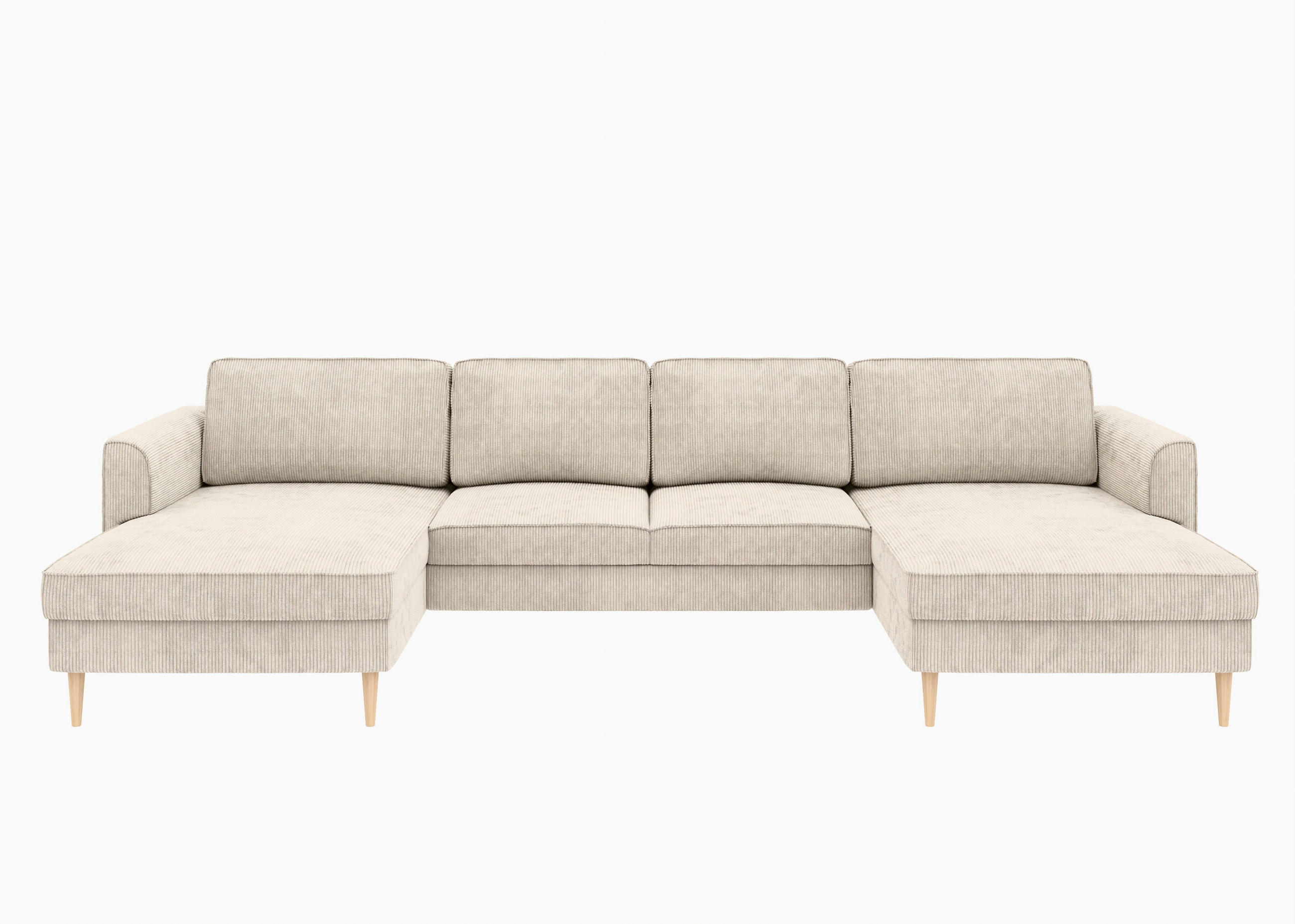 WOHNLANDSCHAFT Creme Cord  - Buchefarben/Creme, MODERN, Holz/Textil (161/306/161cm) - Trendmanufaktur