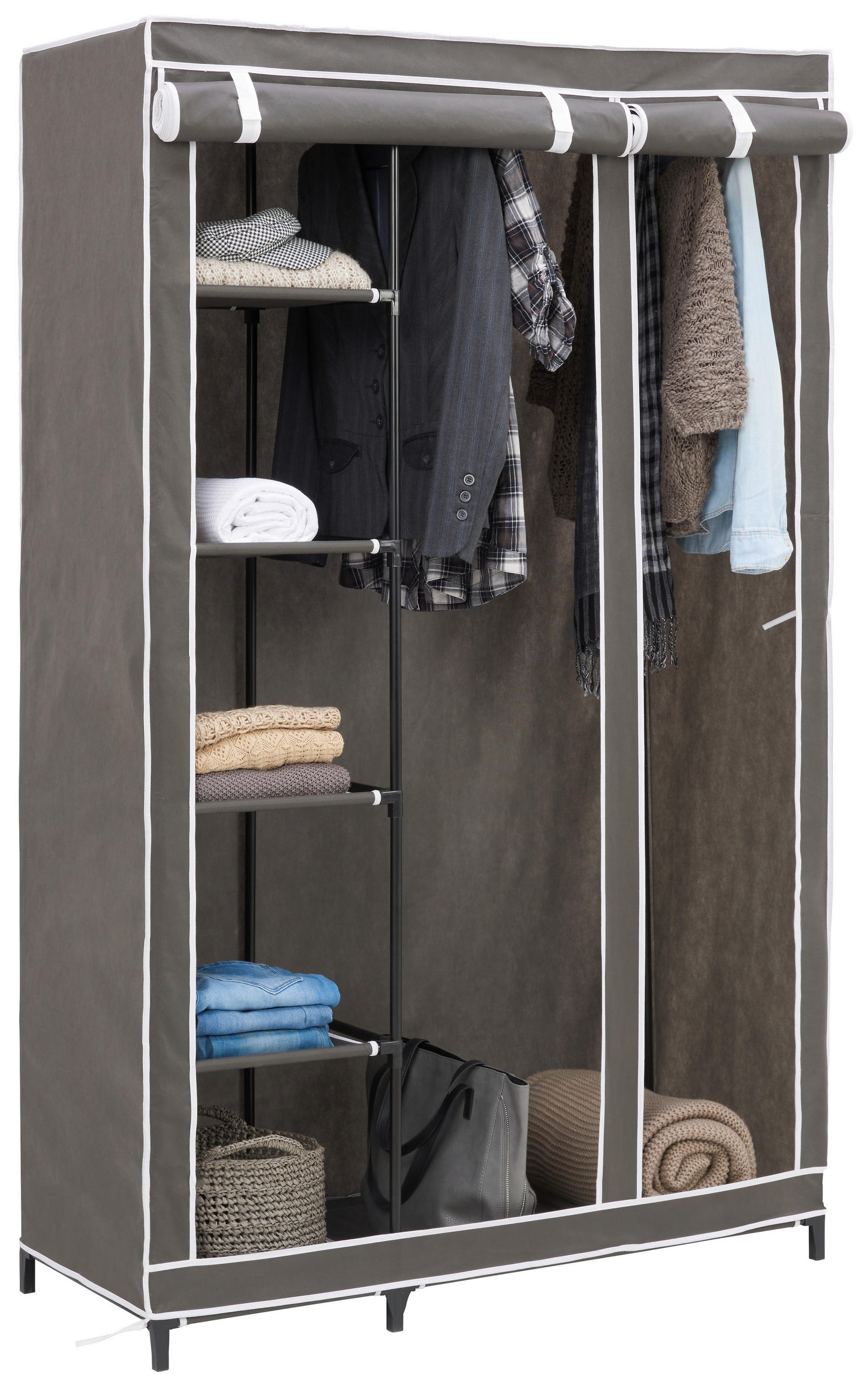 STOFFSCHRANK 110/178/46 cm  in Grau  - Grau, Basics, Kunststoff/Textil (110/178/46cm) - Carryhome