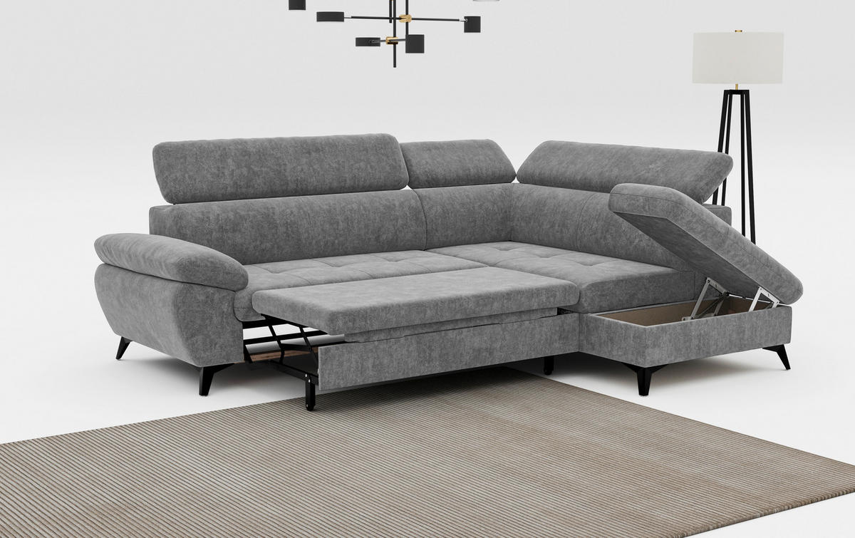 ECKSOFA in Grau  - Schwarz/Grau, Textil/Metall (265/207cm) - MID.YOU