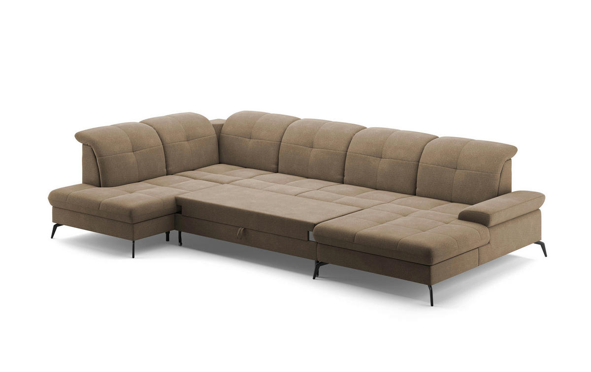 WOHNLANDSCHAFT in Flachgewebe Hellbraun  - Hellbraun/Schwarz, Konventionell, Textil/Metall (231/357/185cm) - Sit & More