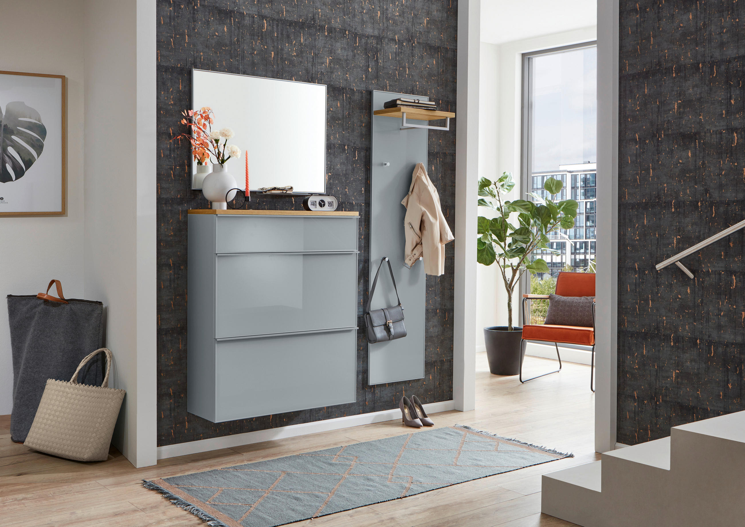 GARDEROBE 4-teilig  in 136/195/40 cm  - Alufarben/Grau, Design, Glas/Holz (136/195/40cm)