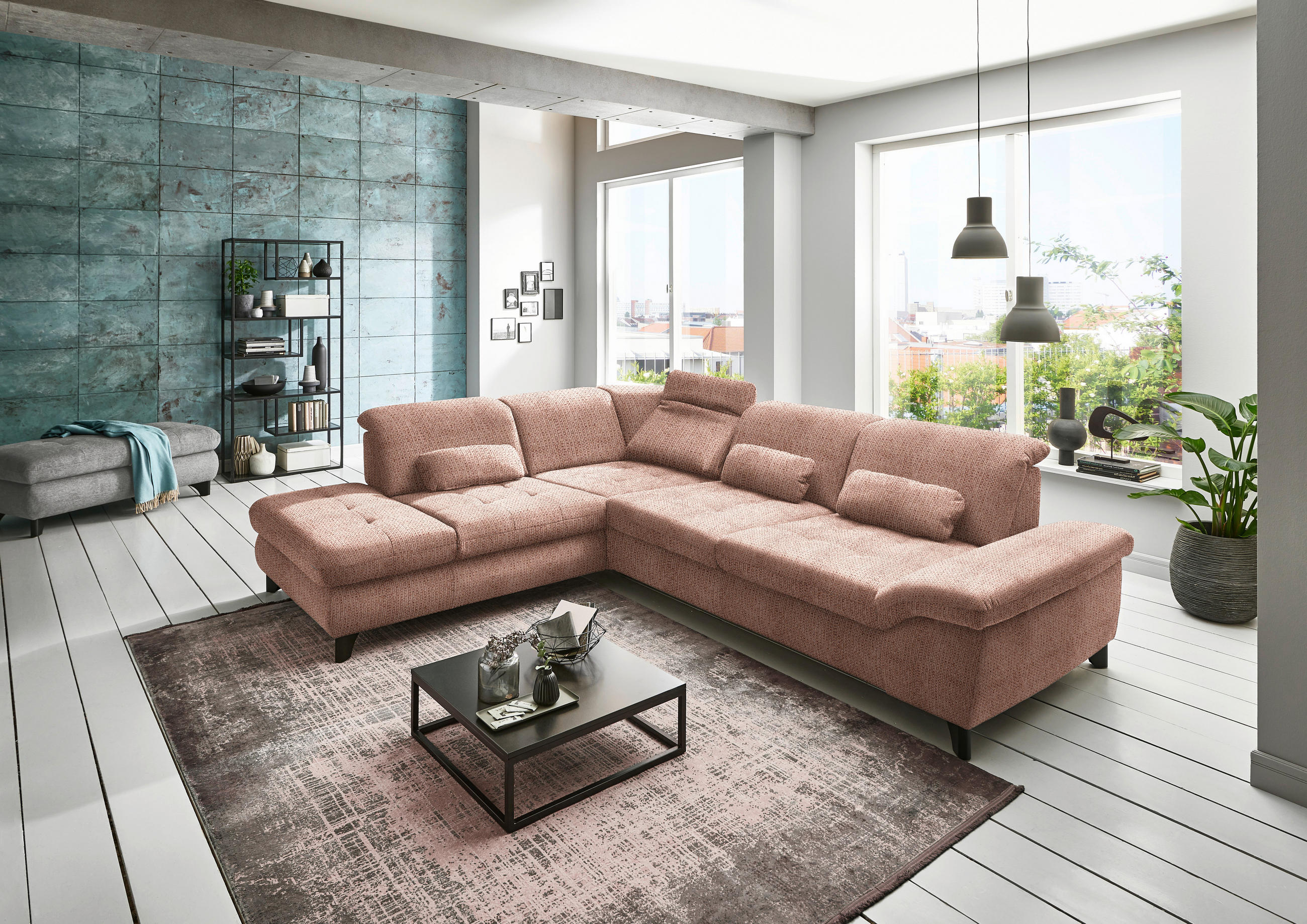ECKSOFA in Webstoff Orange  - Alufarben/Orange, Design, Textil/Metall (260/319cm) - Beldomo Style