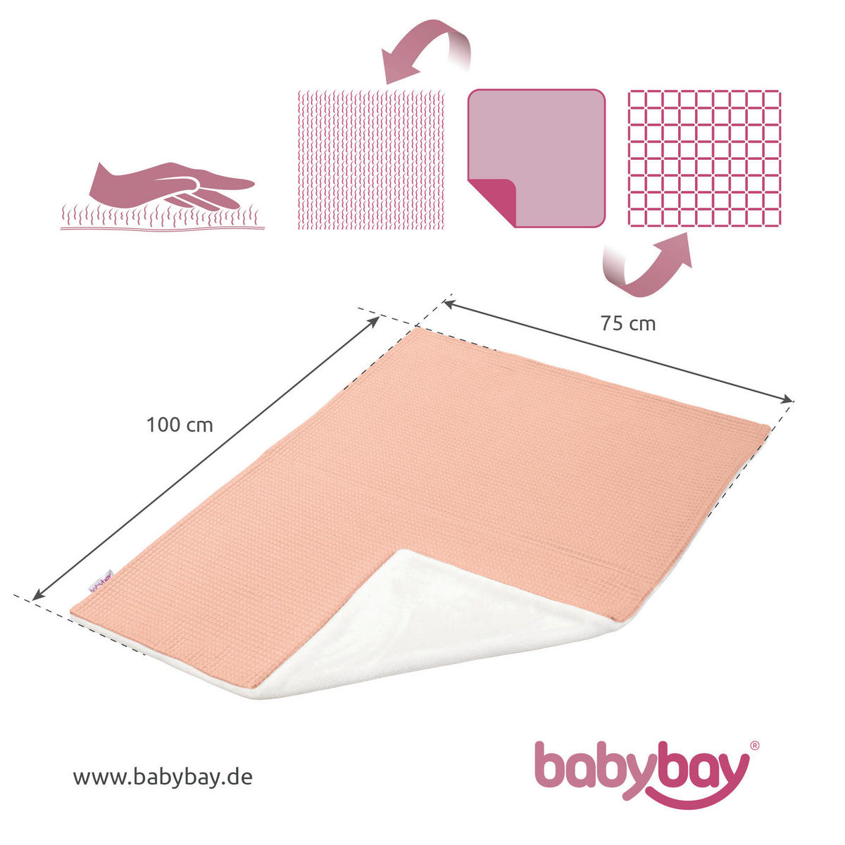 KUSCHELDECKE babybay Kuscheldecke 75x100 cm Waffelpiqué  - Hellrosa, Basics, Textil (100/75/1cm) - Babybay