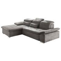 ECKSOFA in Mikrovelours Grau  - Silberfarben/Grau, Konventionell, Holzwerkstoff/Kunststoff (188/276cm) - MID.YOU