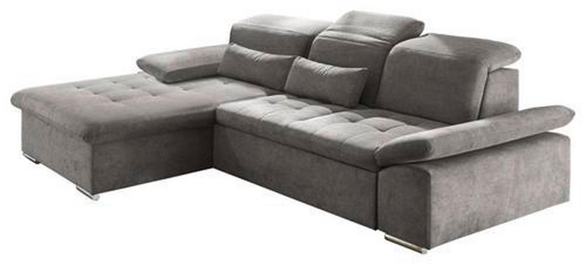 ECKSOFA in Mikrovelours Grau  - Silberfarben/Grau, Konventionell, Holzwerkstoff/Kunststoff (188/276cm) - MID.YOU