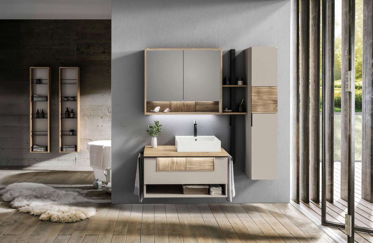 BADEZIMMER 3-teilig  in 128,5 cm  - Taupe/Wildeiche, LIFESTYLE, Glas/Holz (128,5cm) - Voglauer