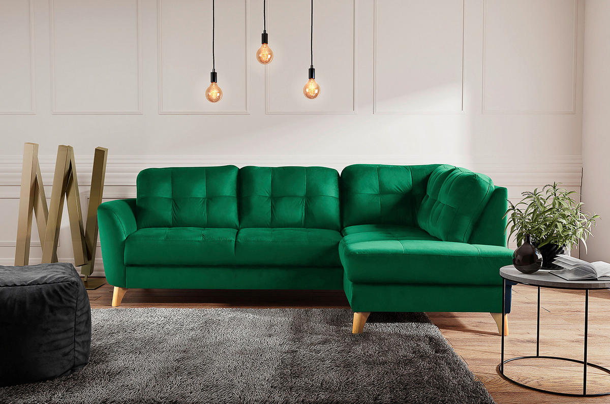ECKSOFA Dunkelgrün Samt  - Dunkelgrün/Buchefarben, Design, Holz/Textil (236/190cm) - Livetastic