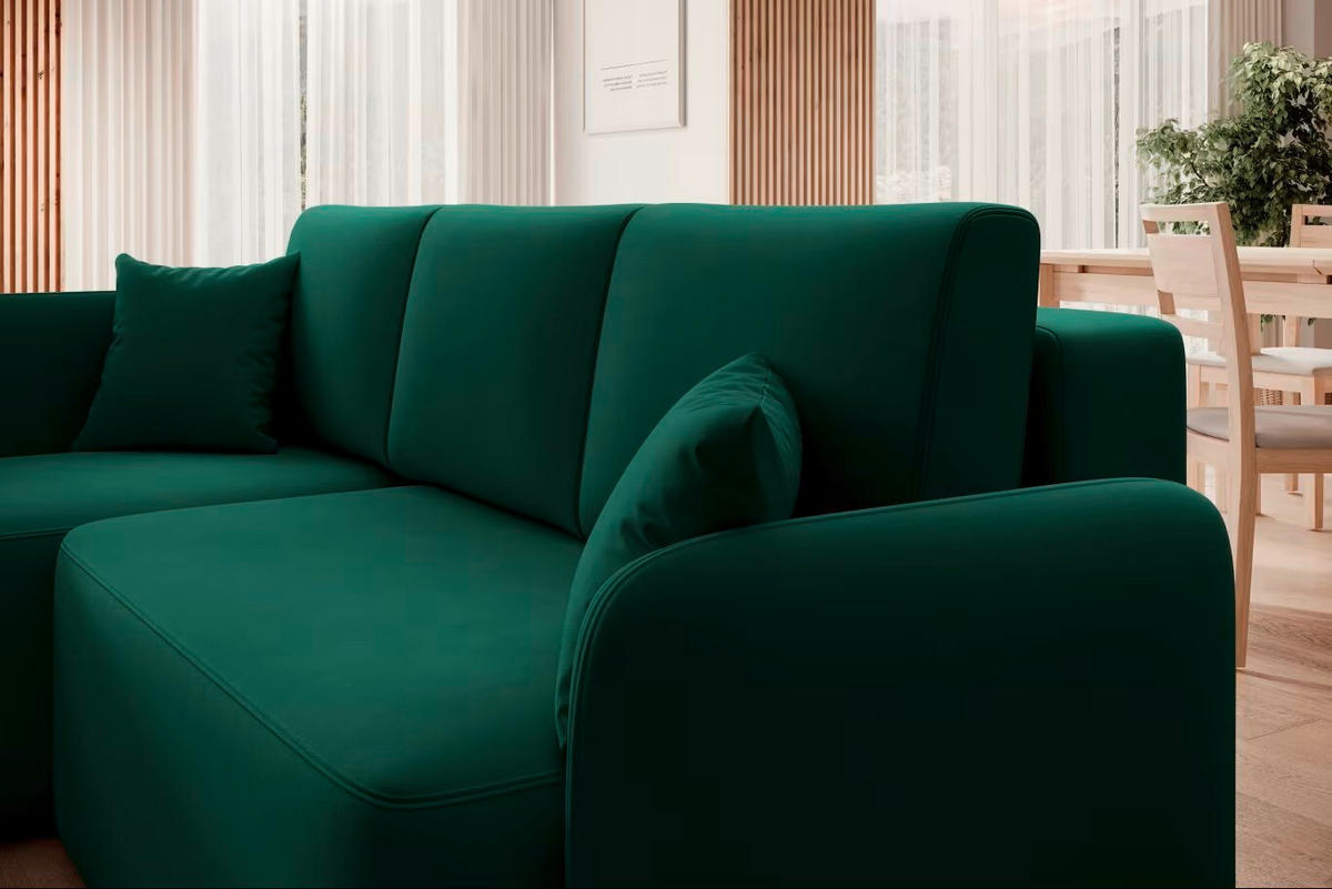 ECKSOFA in Plüsch Grün  150/206 cm  - Schwarz/Grün, Design, Kunststoff/Textil (150/206cm) - MID.YOU