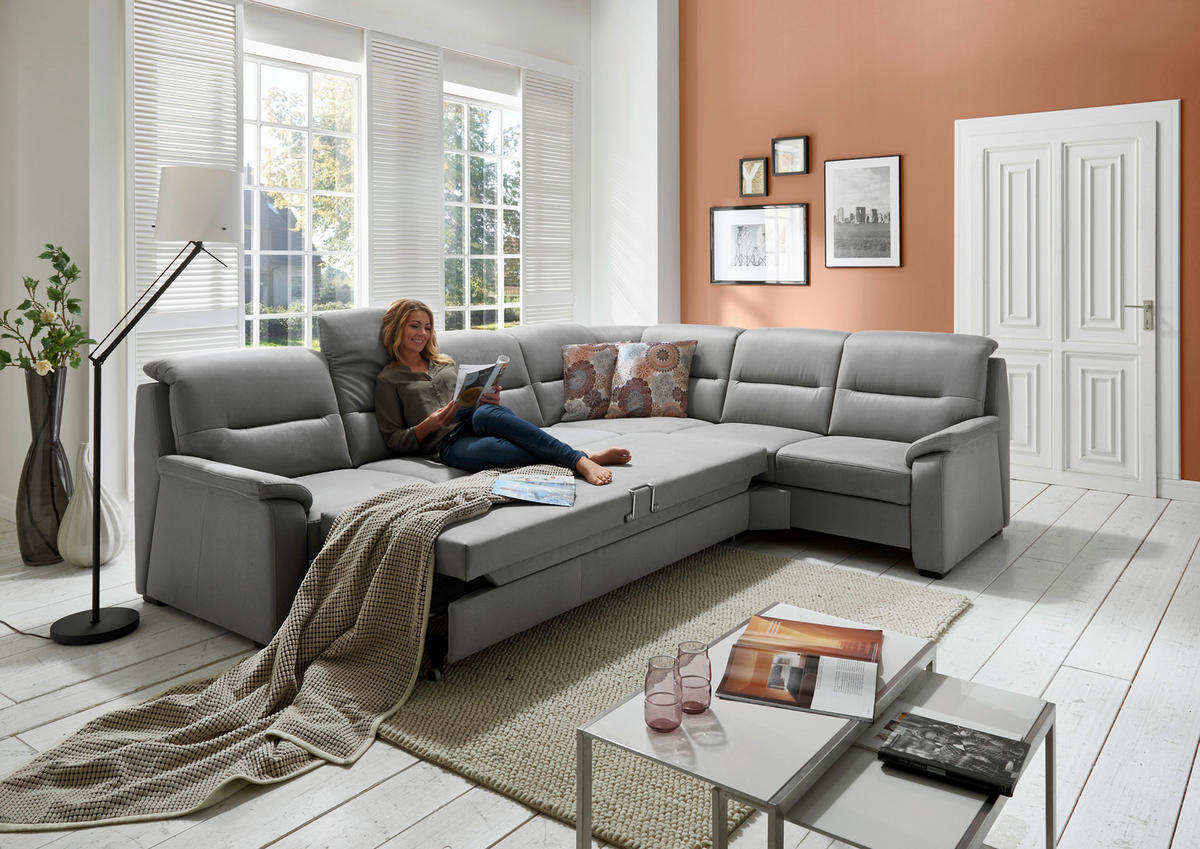 ECKSOFA in Mikrofaser Grau  - Schwarz/Grau, Konventionell, Holz/Textil (303/245cm) - Beldomo Comfort