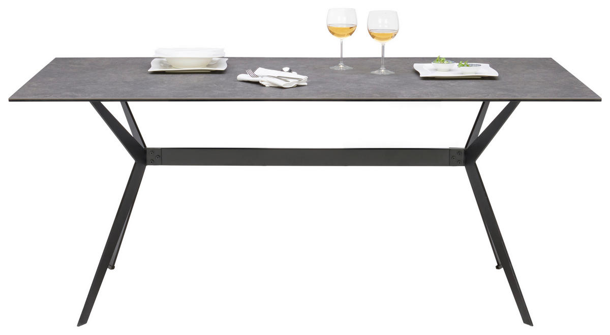 ESSTISCH in Metall, Keramik 180/90/75 cm  - Schwarz/Grau, Design, Keramik/Metall (180/90/75cm) - Hom`in