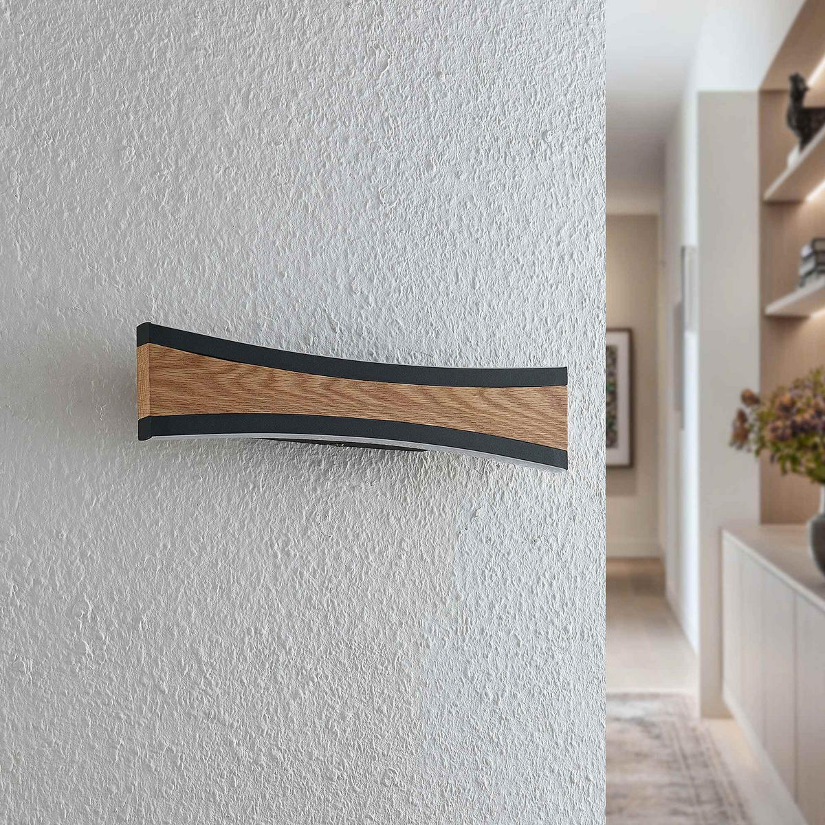 LED-WANDLEUCHTE Ella 40,5/9/5,5 cm   - Eichefarben/Schwarz, Natur, Holz/Kunststoff (40,5/9/5,5cm) - Novel