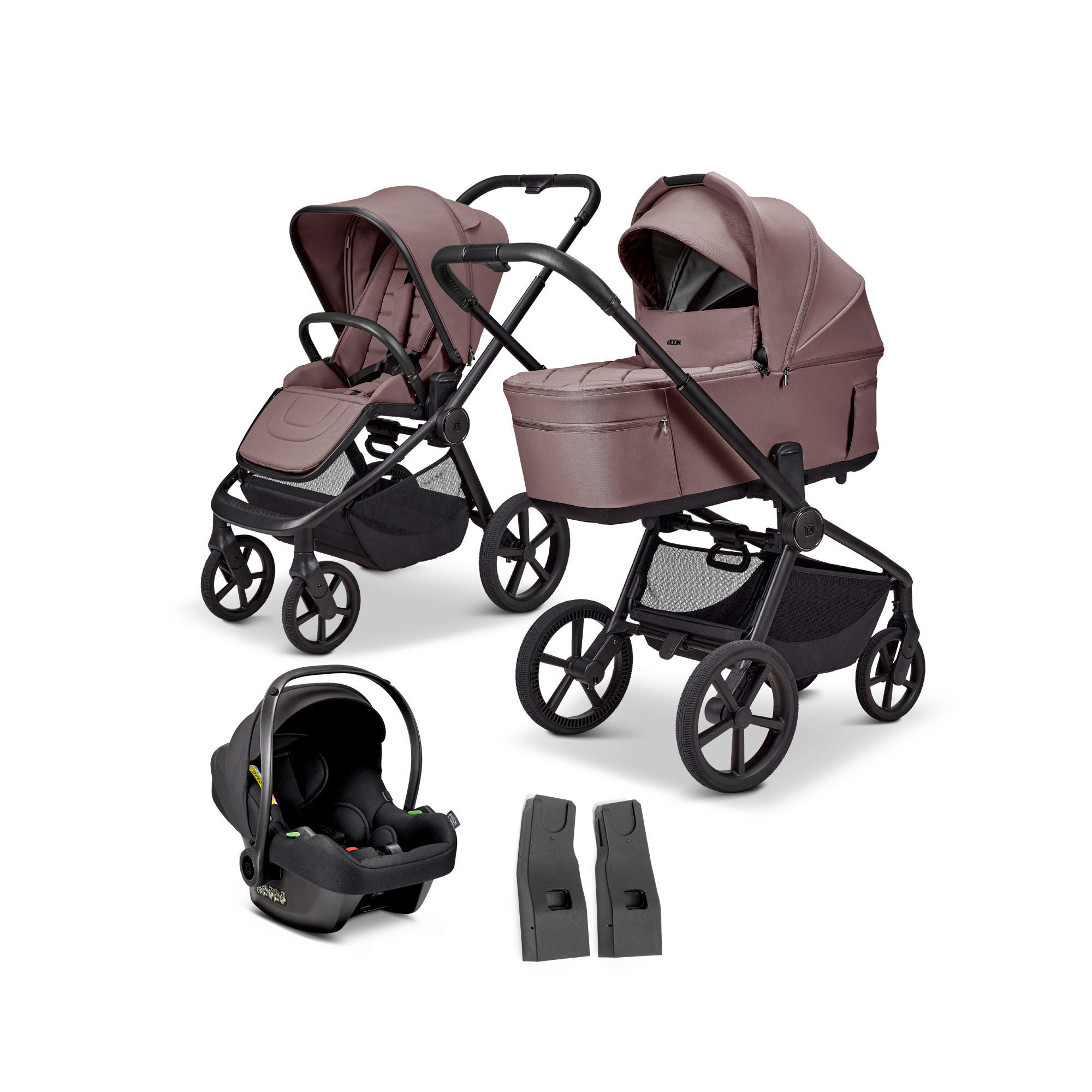 KINDERWAGENSET  SET Resea Fold   - Schwarz/Braun, Basics, Textil/Metall (116/57/94cm) - Moon