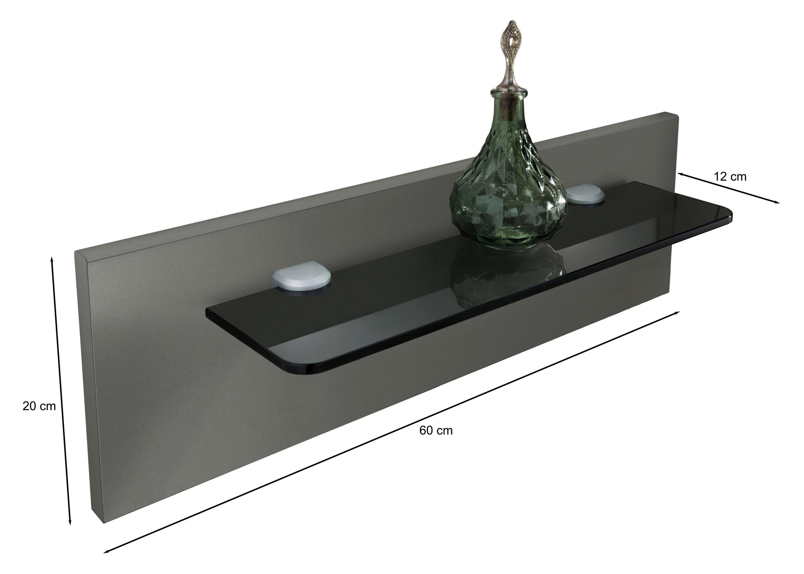 Thumbnail - Dieter Knoll Nachtkommodenpaneel, Grau, Glas, Holzwerkstoff, 60x20x12 cm, ISO 9001, Goldenes M, Made in Germany, Schlafz...