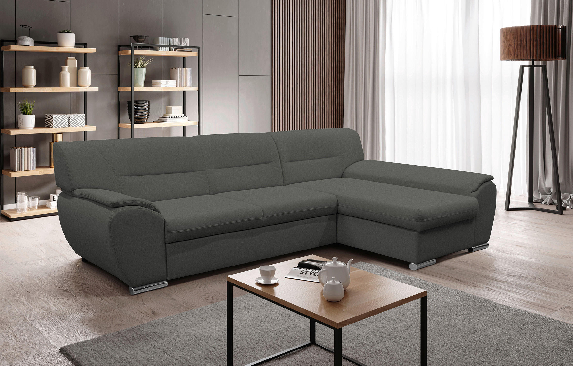 ECKSOFA Grau Flachgewebe  - Silberfarben/Grau, Design, Kunststoff/Textil (281/167cm) - MID.YOU
