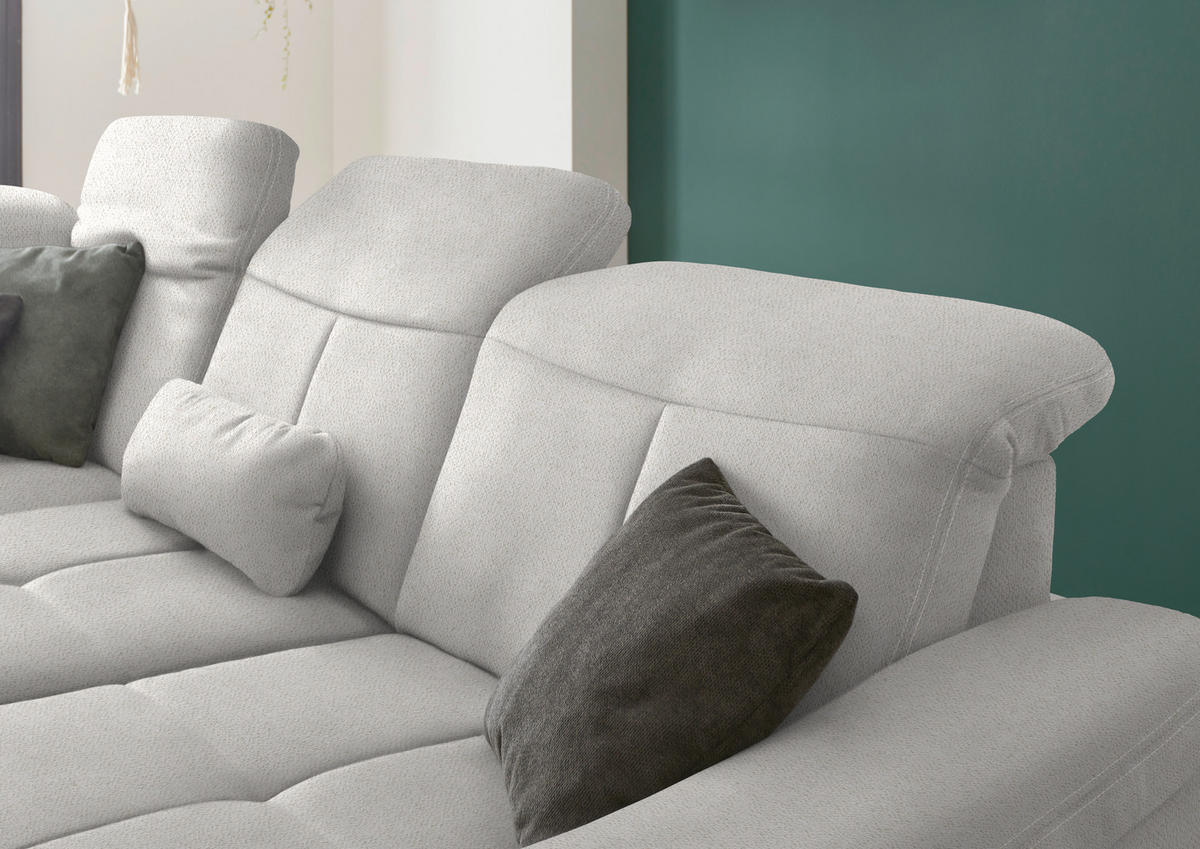 ECKSOFA in Flachgewebe Weiss  - Wildeiche/Weiss, Natur, Holz/Textil (243/301cm) - Voleo