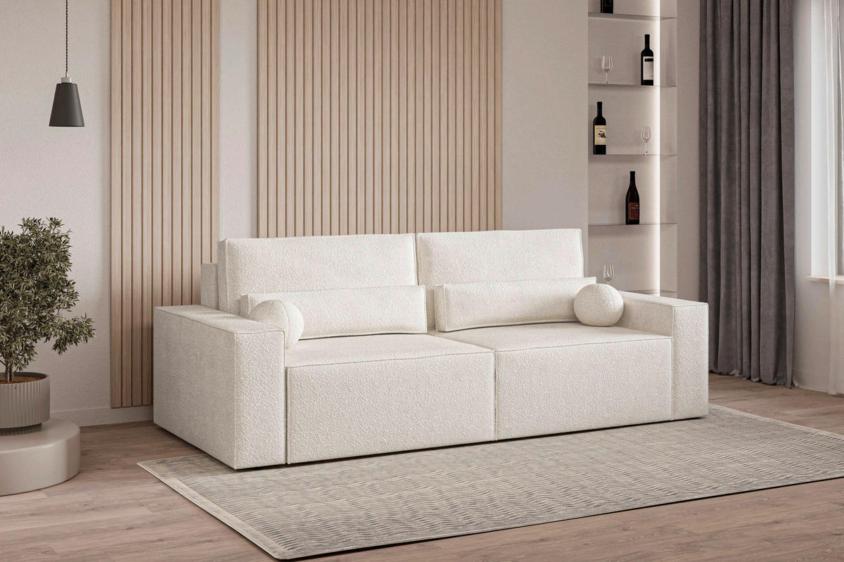 SCHLAFSOFA BRAZIL SOFA in Bouclé Weiß  - Schwarz/Weiß, Design, Textil (248/92/110cm) - MID.YOU