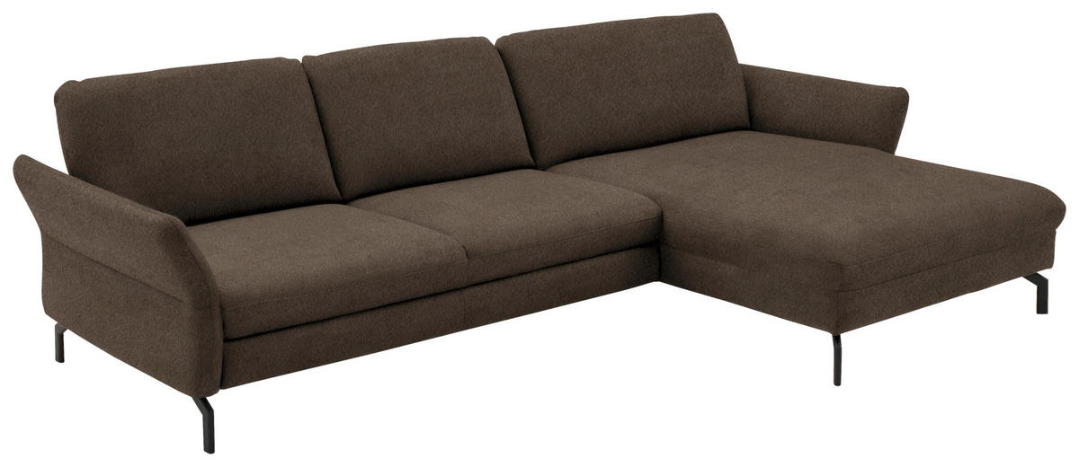 ECKSOFA in Velours Braun  - Schwarz/Braun, Design, Textil/Metall (306/179cm) - Beldomo System