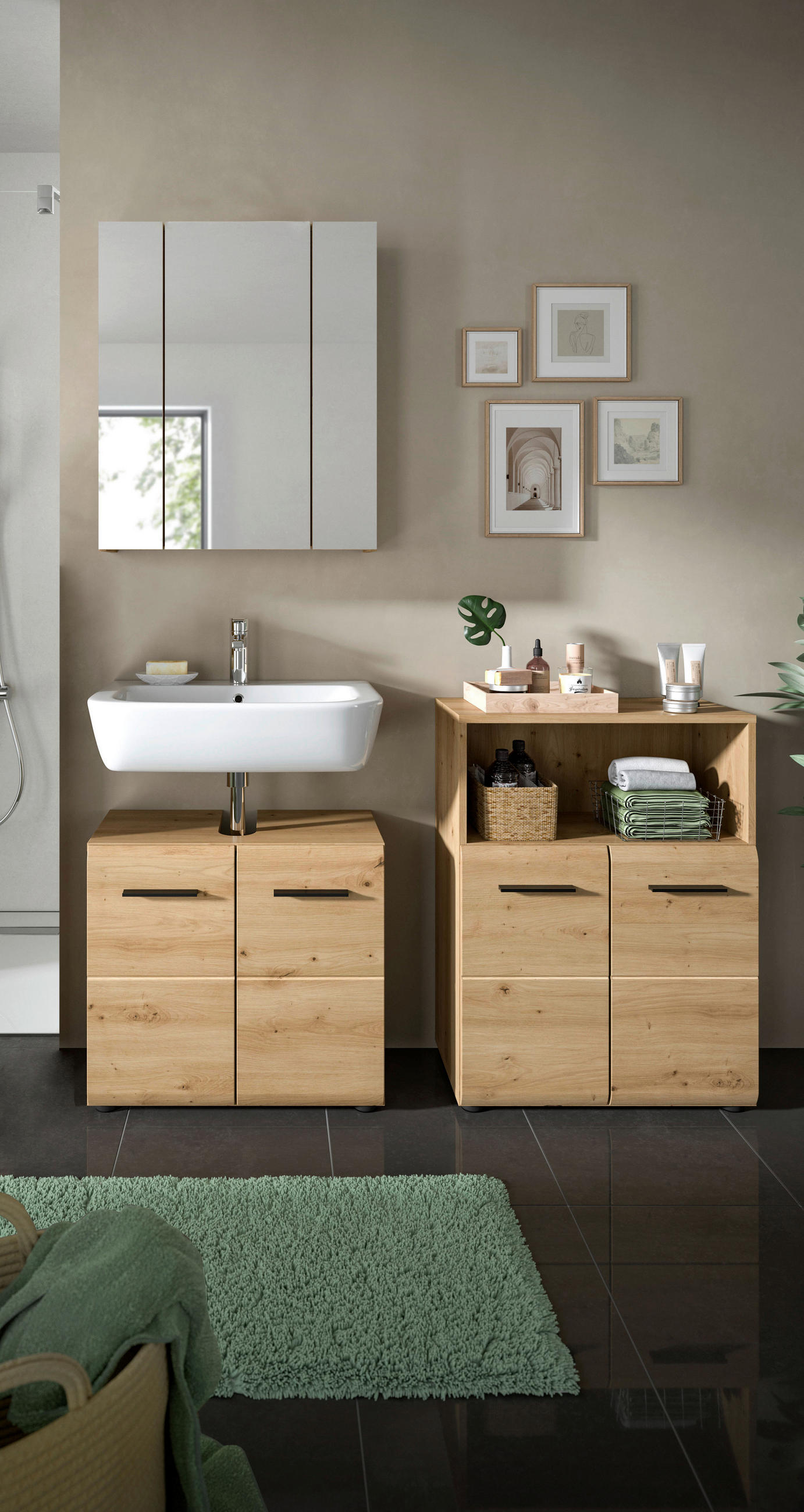 BADEZIMMER 3-teilig  in 120 cm  - Schwarz/Eiche Artisan, Basics, Holzwerkstoff/Kunststoff (120cm) - MID.YOU