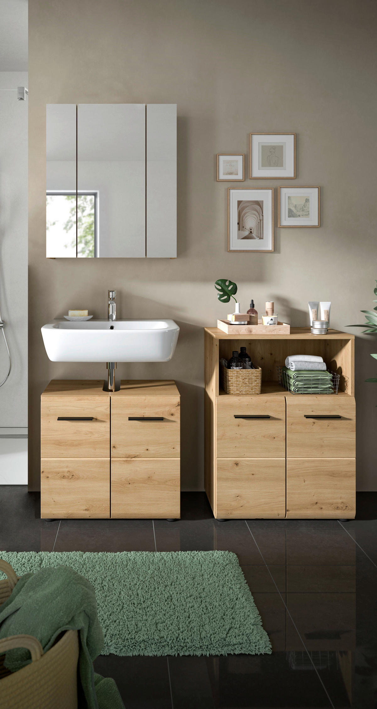 BADEZIMMER 3-teilig  in 120 cm  - Schwarz/Eiche Artisan, Basics, Holzwerkstoff/Kunststoff (120cm) - MID.YOU