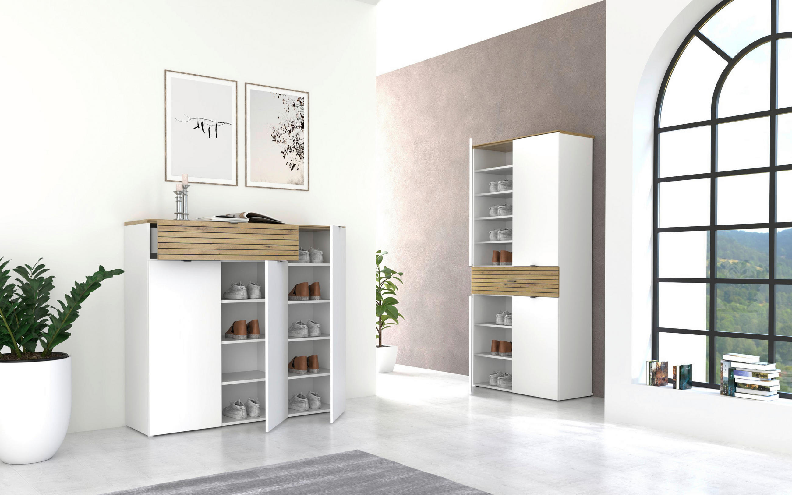 SCHUHSCHRANK  in 136/125/41 cm  - Weiss/Schwarz, Modern, Holzwerkstoff/Metall (136/125/41cm) - Voleo