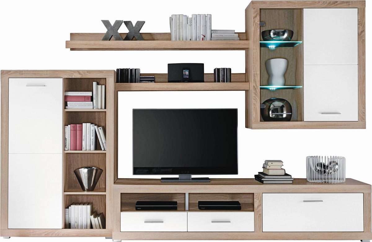 REGAL bijela, boje hrasta   - bijela/srebrne boje, Design, staklo/drvni materijal (292/189/48cm) - Xora