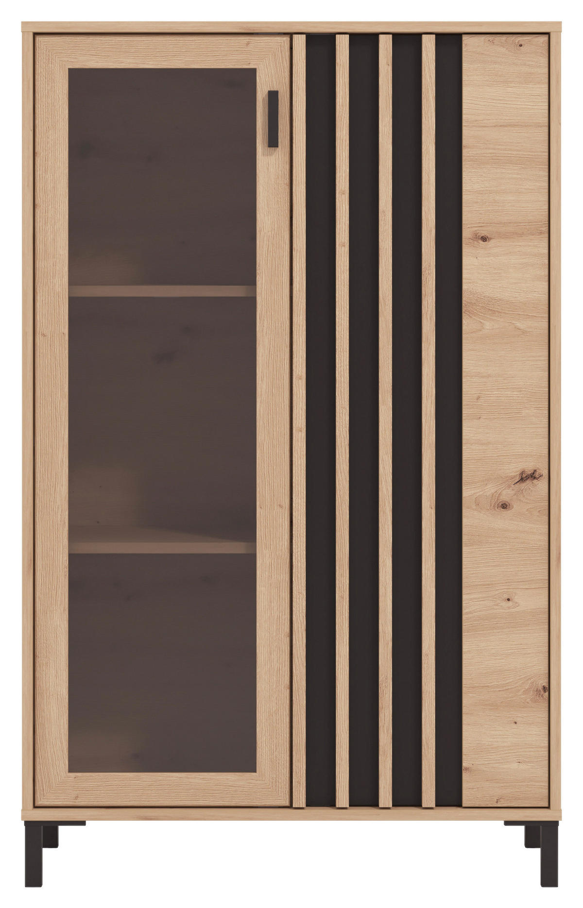 VITRÍNA, čierna, dub artisan, 80/128,6/40 cm - čierna/dub artisan, Basics, kompozitné drevo/plast (80/128,6/40cm) - Hom`in