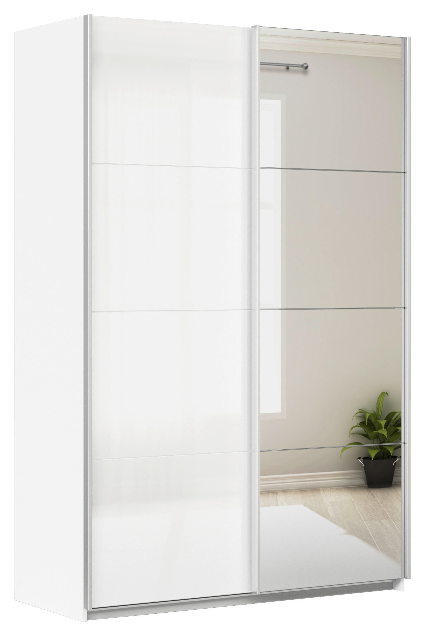 SCHWEBETÜRENSCHRANK  in Weiß  - Alufarben/Weiß, KONVENTIONELL, Glas/Holzwerkstoff (181/210/62cm) - Xora