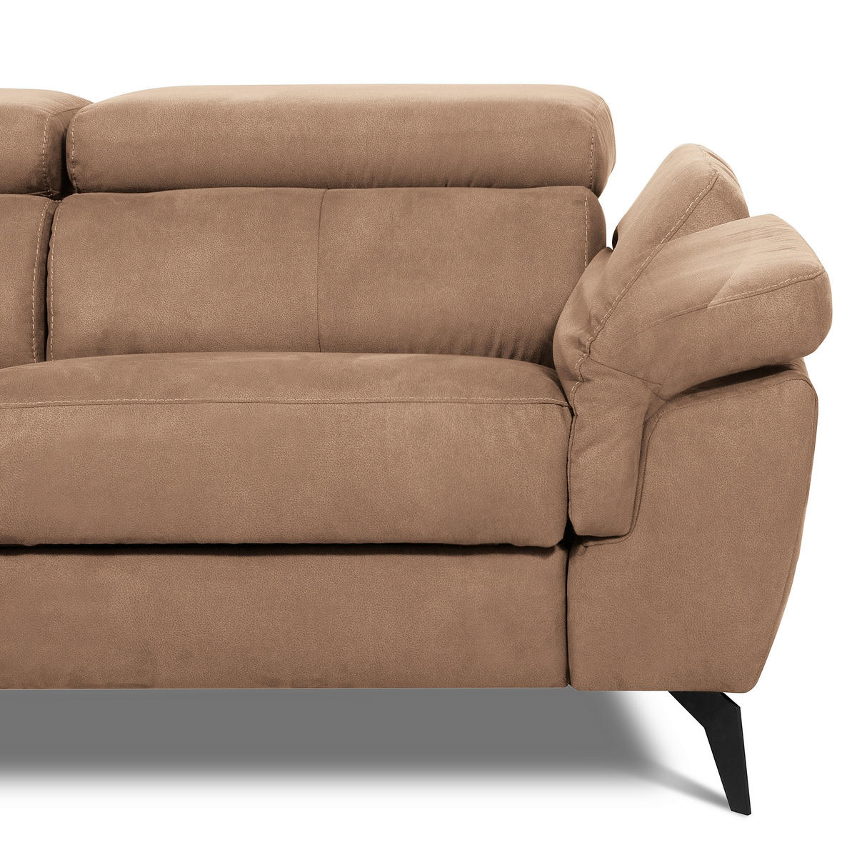 ECKSOFA SONO in Lederlook Hellbraun Armteilverstellung, Kopfteilverstellung  210/265 cm  - Hellbraun/Schwarz, Design, Textil/Metall (210/265cm) - Livetastic