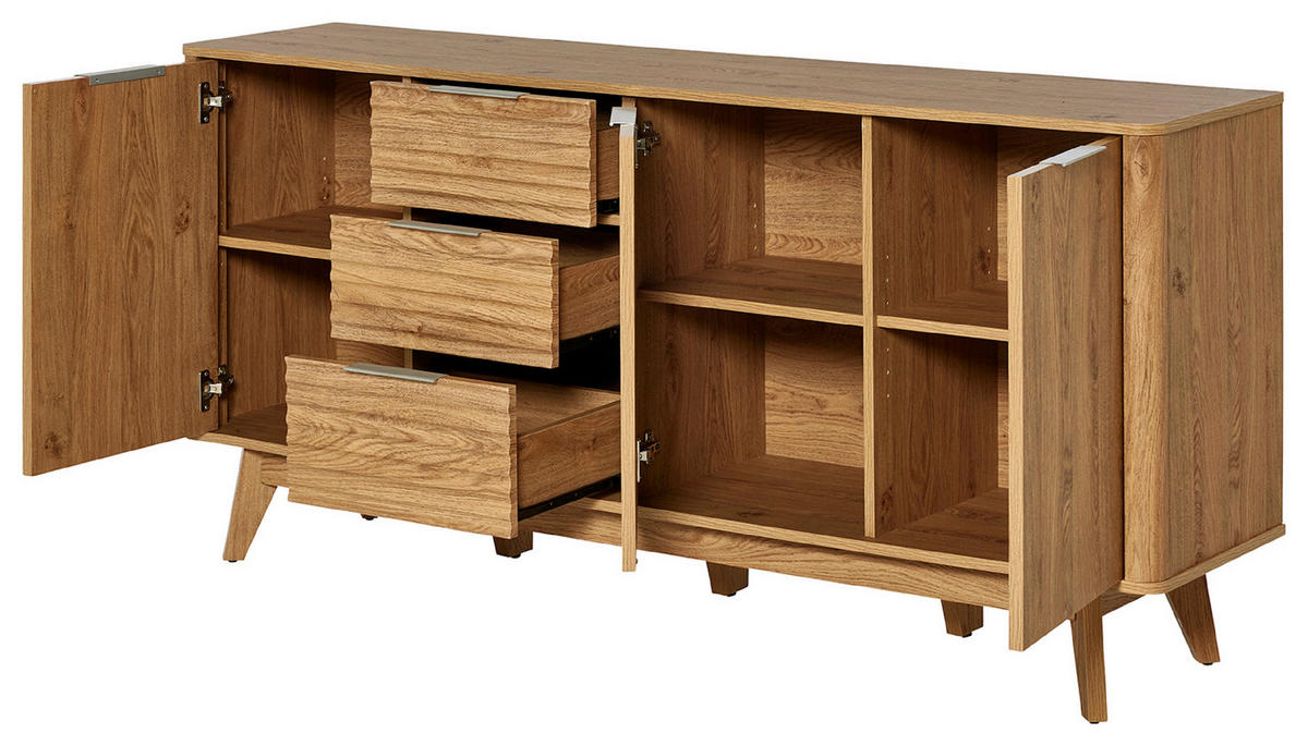 SIDEBOARD Wave  in 170/80/40 cm  - Eichefarben/Alufarben, MODERN, Holzwerkstoff/Metall (170/80/40cm) - Livetastic
