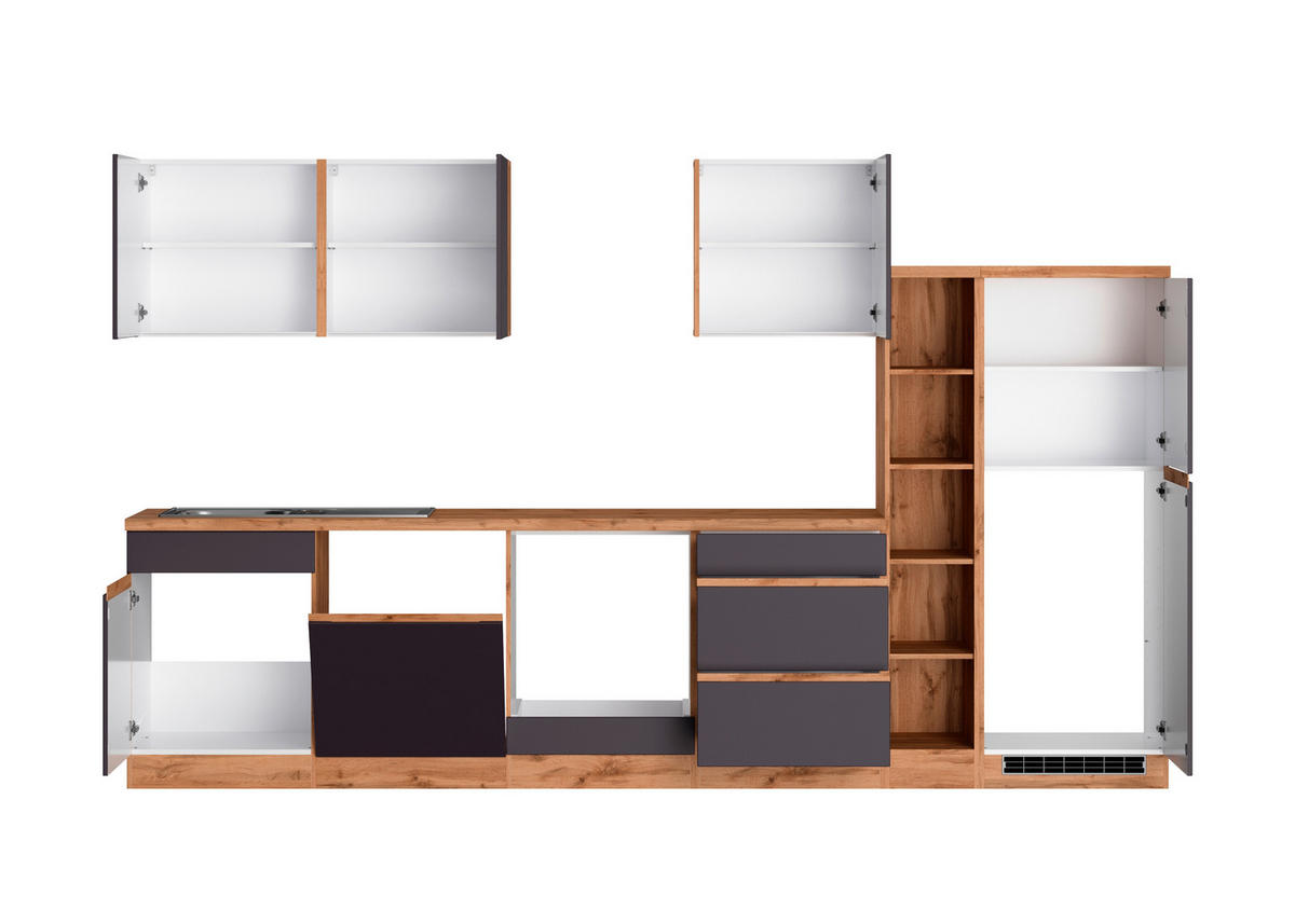 KÜCHENLEERBLOCK 330 cm   in Grau, Eiche Wotan  - Eiche Wotan/Grau, Design, Holzwerkstoff (330cm) - Held