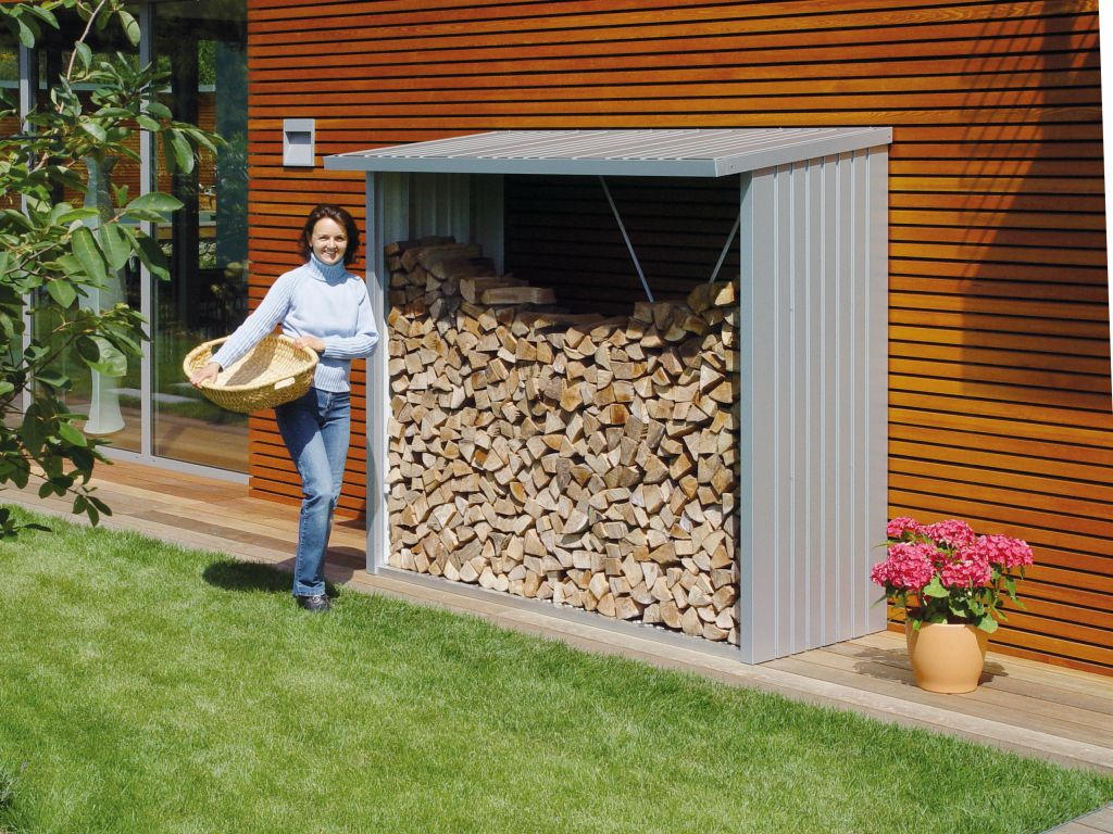 KAMINHOLZREGAL - Grau, Design, Metall (229/199/102cm) - Biohort