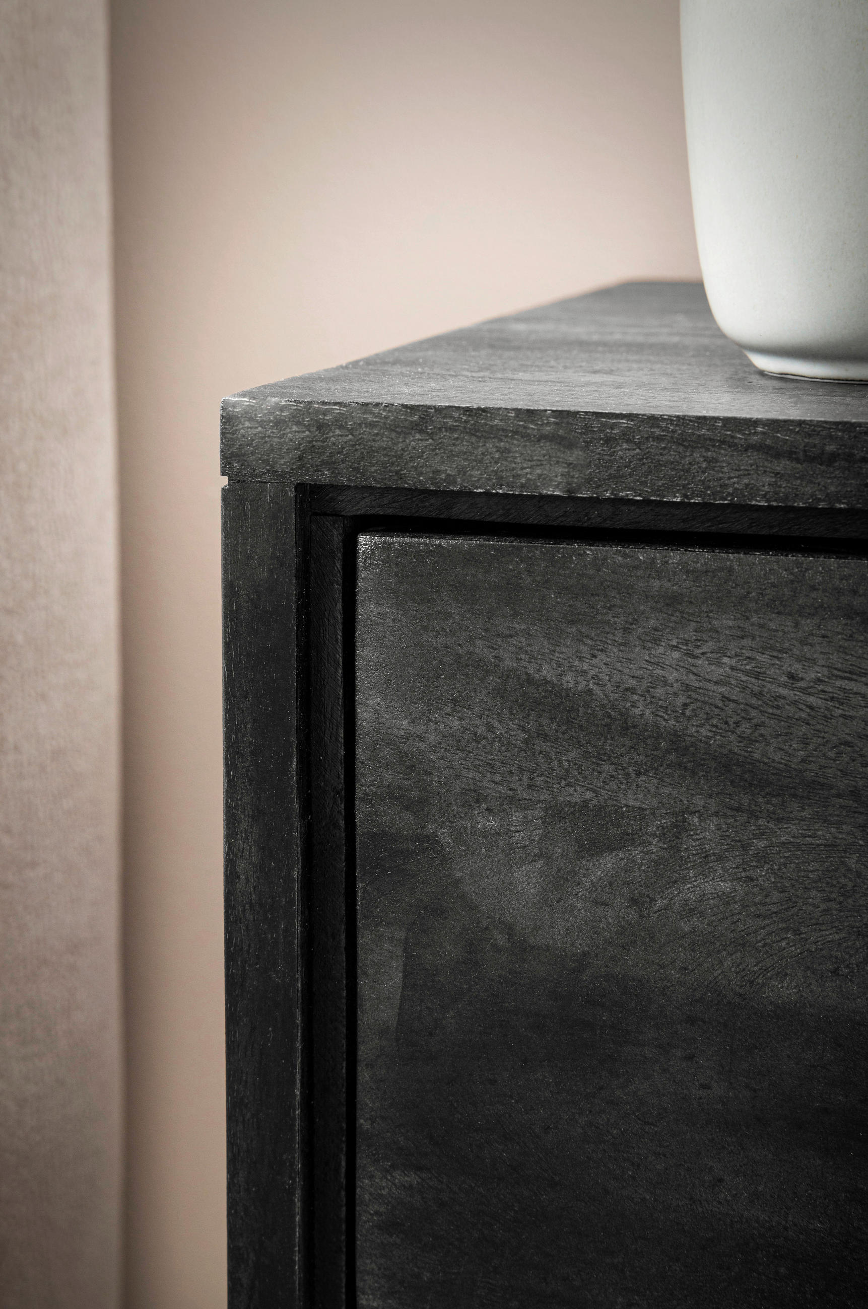 NACHTTISCH 45/57/40 cm  in massiv Akazie Schwarz  - Schwarz, Design, Holz/Metall (45/57/40cm) - Livetastic