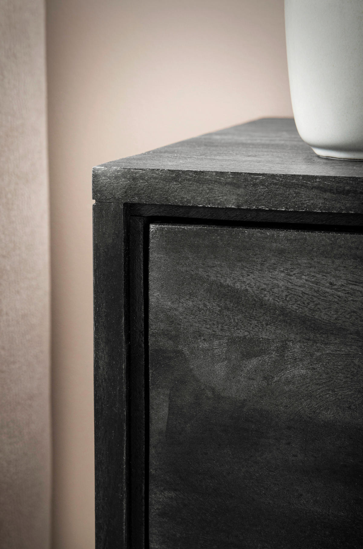 NACHTTISCH 45/57/40 cm  in massiv Akazie Schwarz  - Schwarz, Design, Holz/Metall (45/57/40cm) - Livetastic