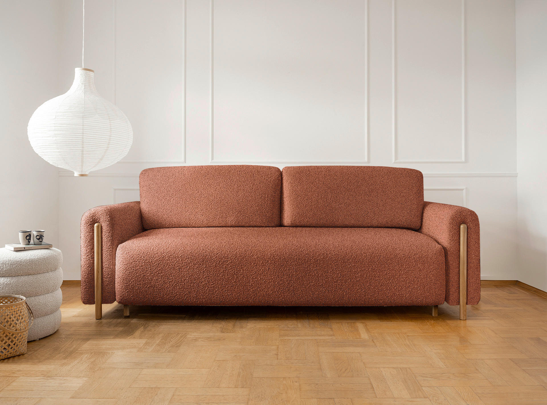 SCHLAFSOFA Hellrot  - Eichefarben/Hellrot, Design, Holz/Textil (244/97/97cm) - MID.YOU