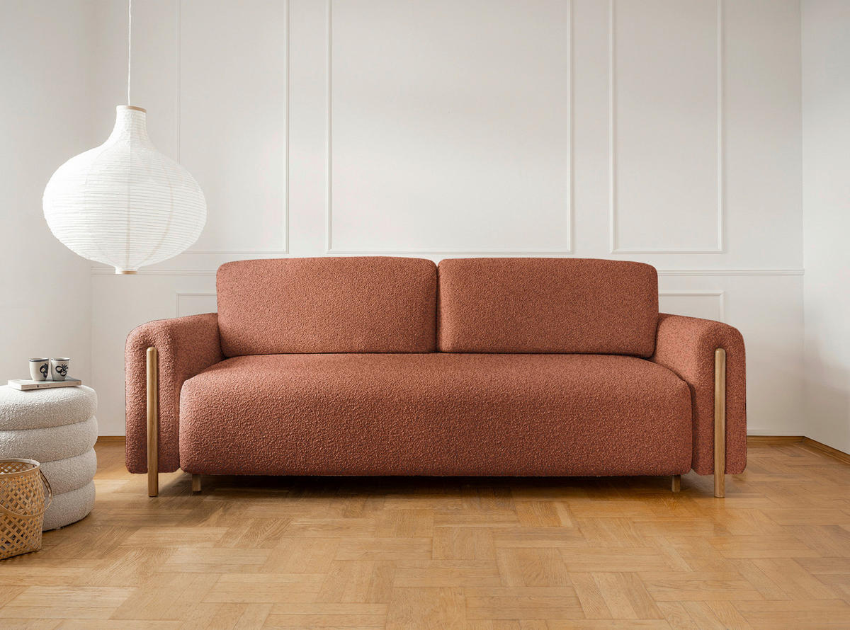 SCHLAFSOFA Hellrot  - Eichefarben/Hellrot, Design, Holz/Textil (244/97/97cm) - MID.YOU