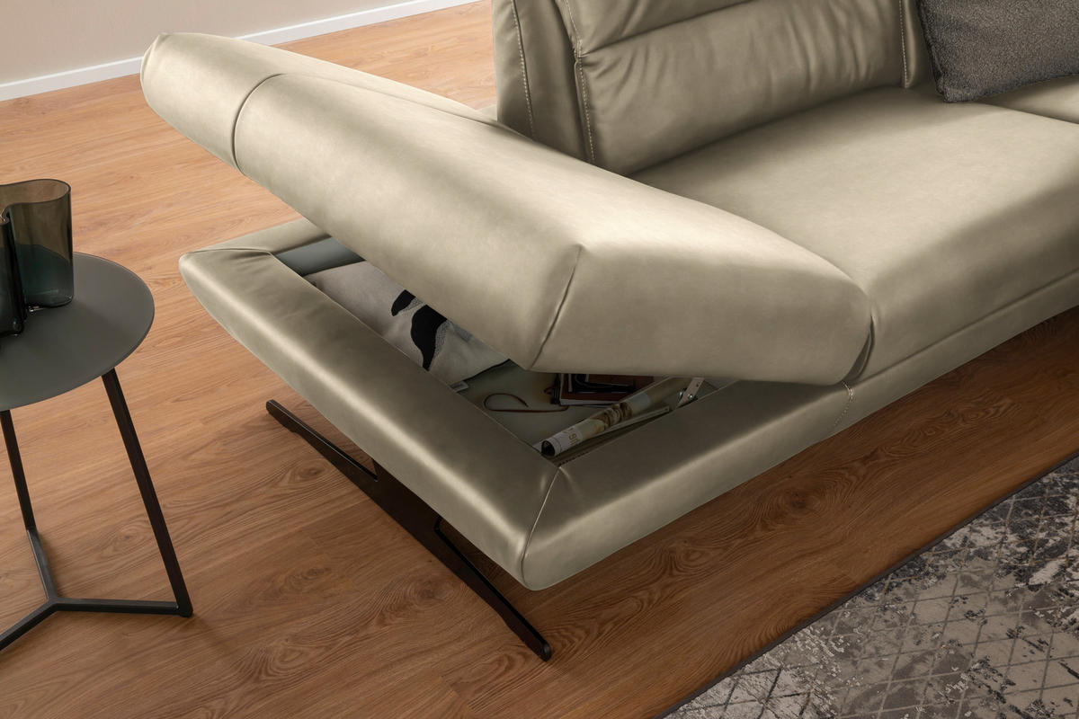 ECKSOFA in Echtleder Ecru  258/286 cm  - Ecru/Schwarz, Design, Leder/Metall (258/286cm) - Schöner Wohnen