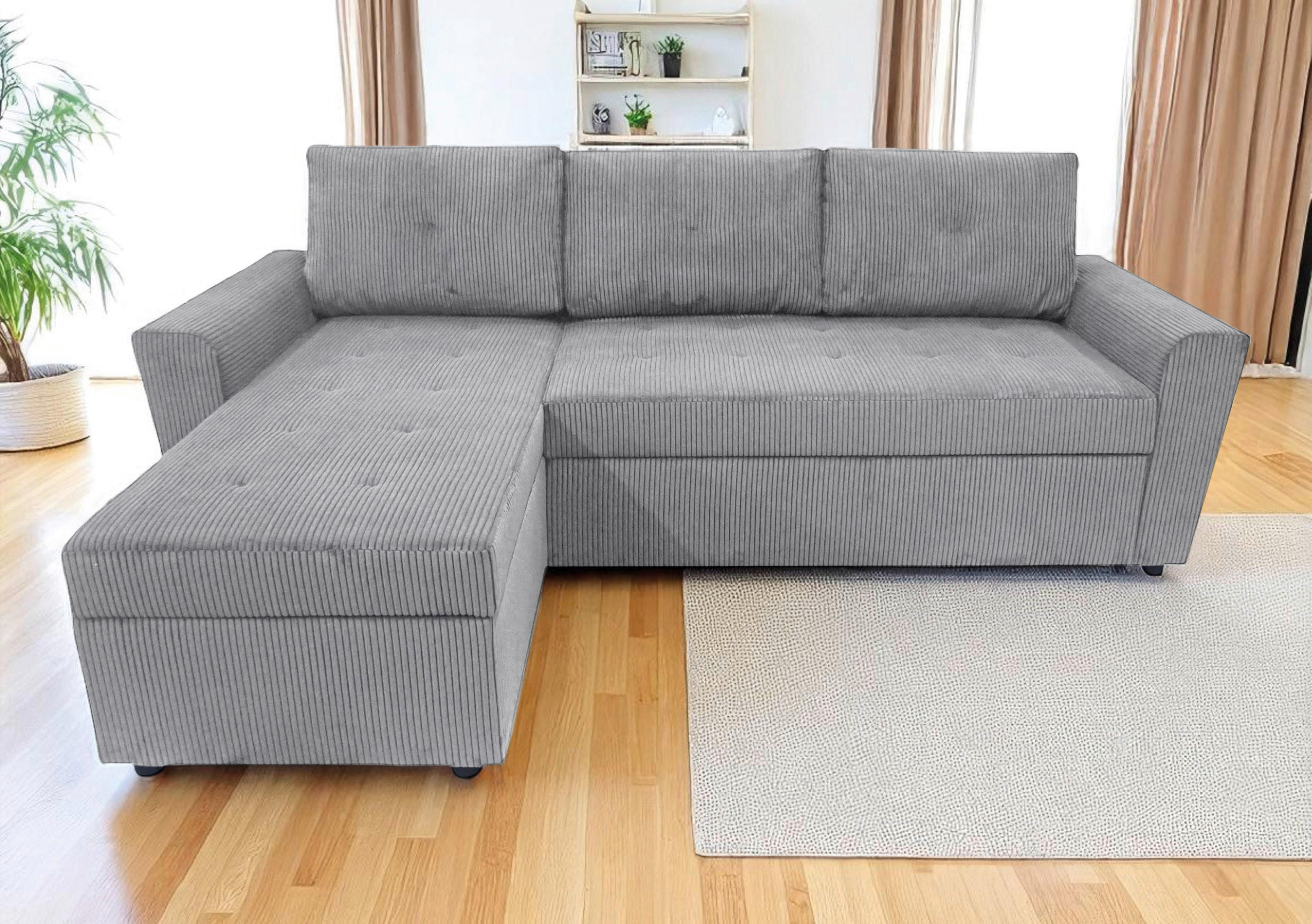 ECKSOFA TERMOLI in Cord Hellgrau  155/231 cm  - Hellgrau/Schwarz, Design, Kunststoff/Textil (155/231cm) - MID.YOU