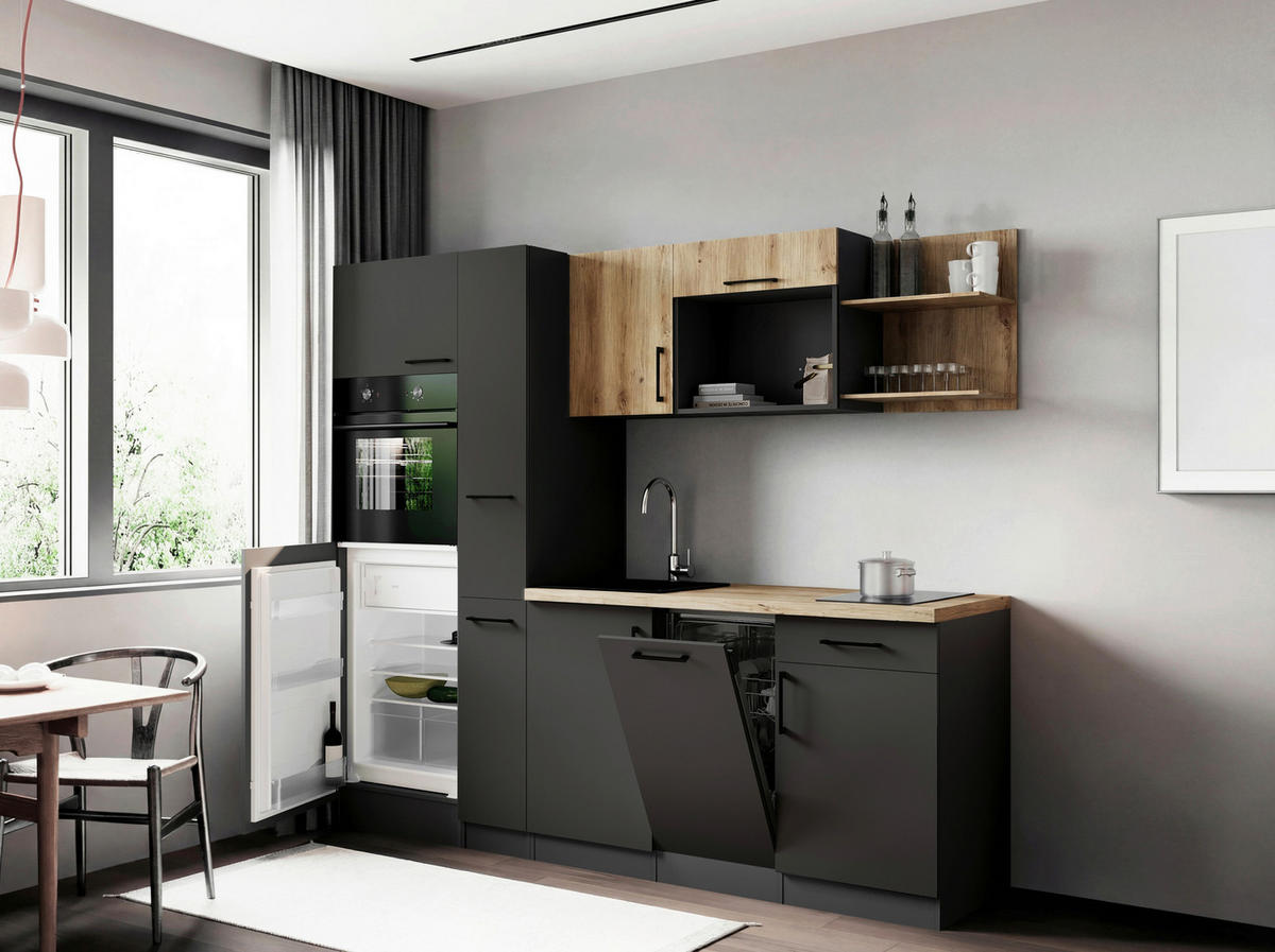 KÜCHENBLOCK Oliver 235 cm  in Grau, Eiche Artisan  - Eiche Artisan/Grau, Trend, Holzwerkstoff/Metall (235cm) - Respekta