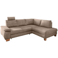 ECKSCHLAFSOFA  mit Liegefunktion, Rücken echt, Armteil links Chenille Hellbraun  - Wildeiche/Hellbraun, MODERN, Holz/Textil (261/206cm) - Livetastic