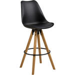 BARHOCKER Lederlook Schwarz, Eichefarben  - Eichefarben/Schwarz, Design, Holz/Kunststoff (48/112/56cm) - Carryhome