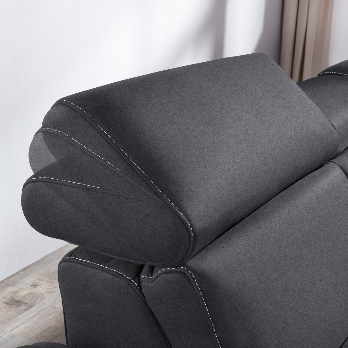 ECKSOFA in Flachgewebe, Mikrofaser Anthrazit  271/239 cm  - Anthrazit/Beige, Design, Textil/Metall (271/239cm) - Cantus