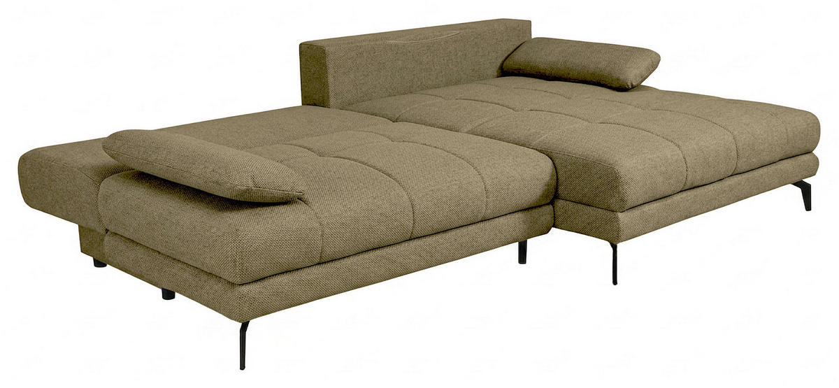 ECKSOFA Olivgrün Struktur Rückenkissen, Bettkasten, Schlaffunktion, Rücken echt, Armteilverstellung, Liegefläche im Originalstoff  - Beige/Schwarz, MODERN, Textil/Metall (263/181cm) - Carryhome