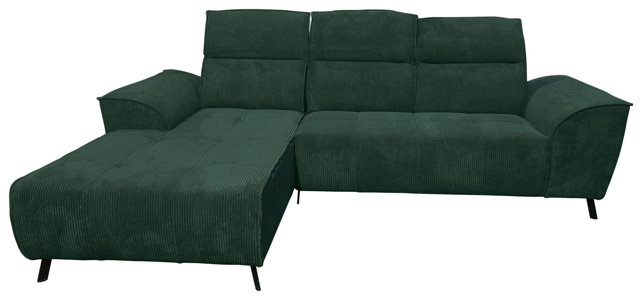 ECKSOFA Dunkelgrün Cord  - Dunkelgrün/Schwarz, KONVENTIONELL, Textil/Metall (196/290cm) - Carryhome