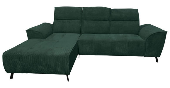 ECKSOFA Dunkelgrün Cord  - Dunkelgrün/Schwarz, KONVENTIONELL, Textil/Metall (196/290cm) - Carryhome