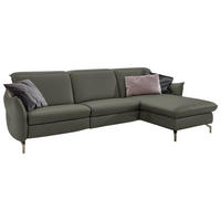 ECKSOFA Lederlook (vegan) Grau  - Grau/Nickelfarben, Modern, Textil/Metall (233/179cm) - Livetastic