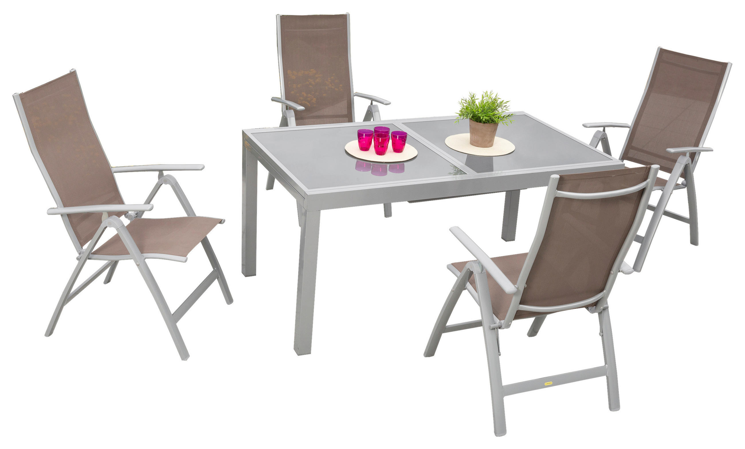 GARTENSET Aluminium  - Taupe/Silberfarben, KONVENTIONELL, Glas/Textil - Gardenson